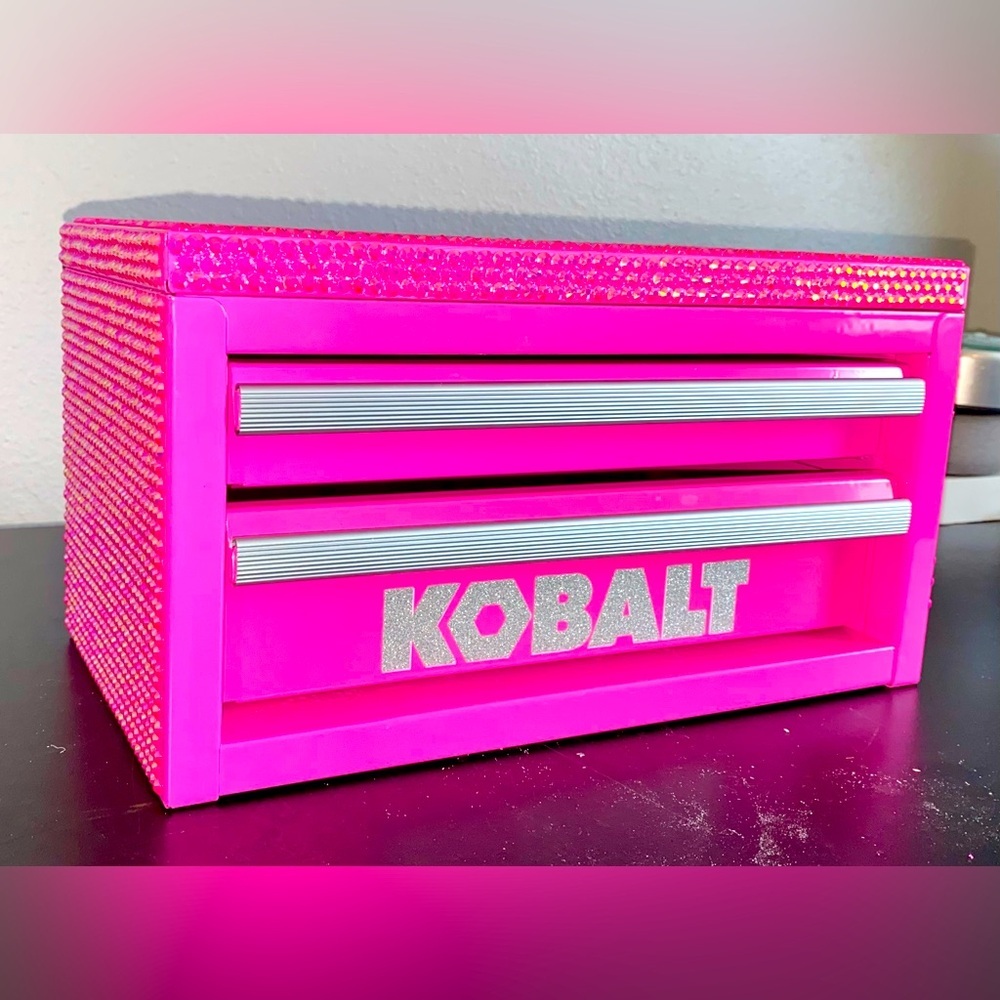 Custom Hot Pink Bejeweled VIRAL Kobalt Mini Toolbox Glitter Logo